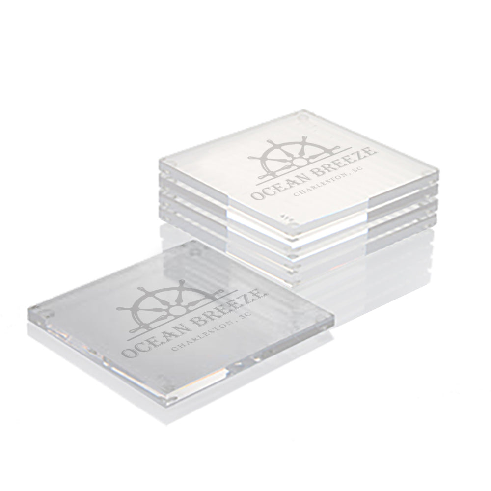 Engraved Acrylic Coasters with Helm - Set of Four