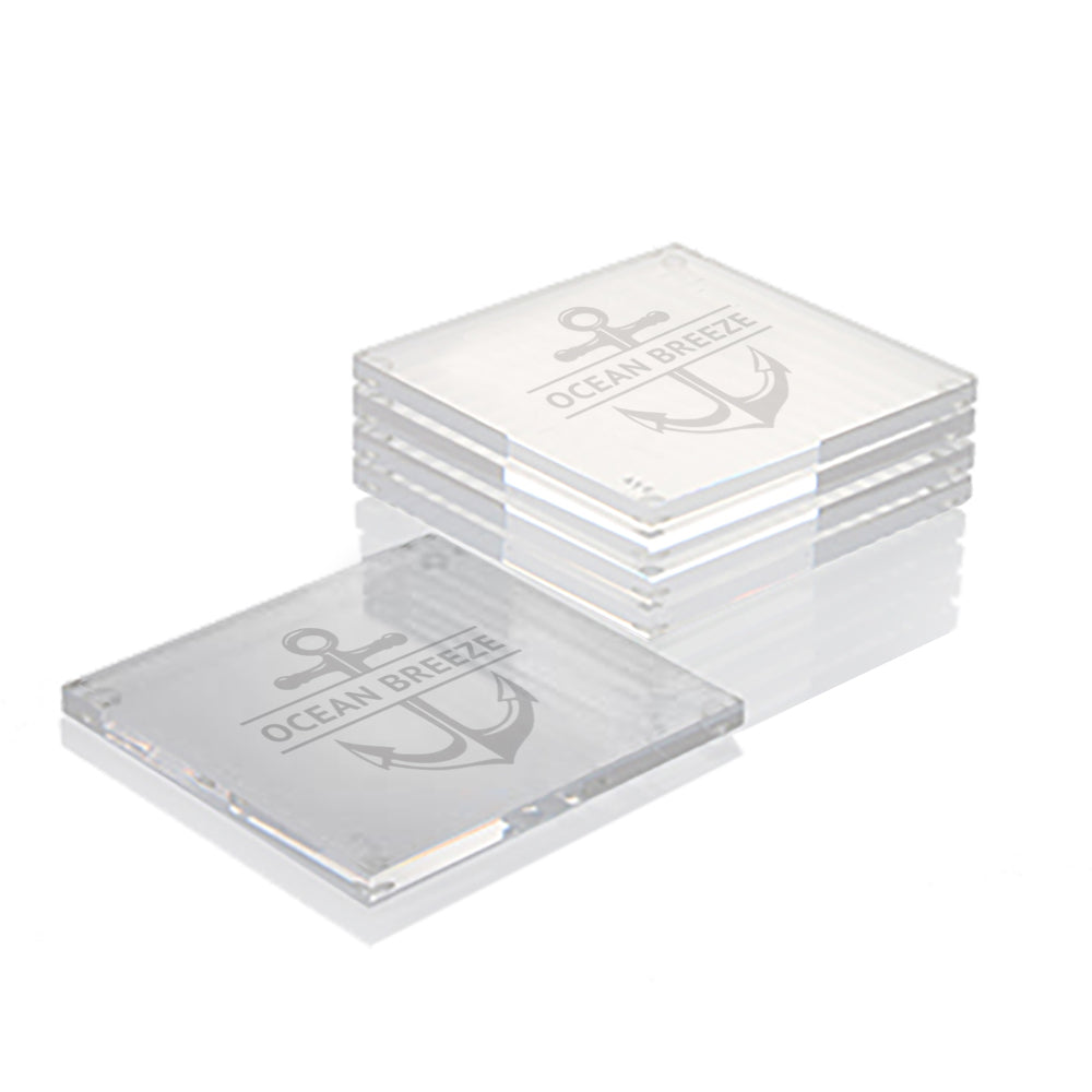 Engraved Acrylic Coasters with Anchor - Set of Four