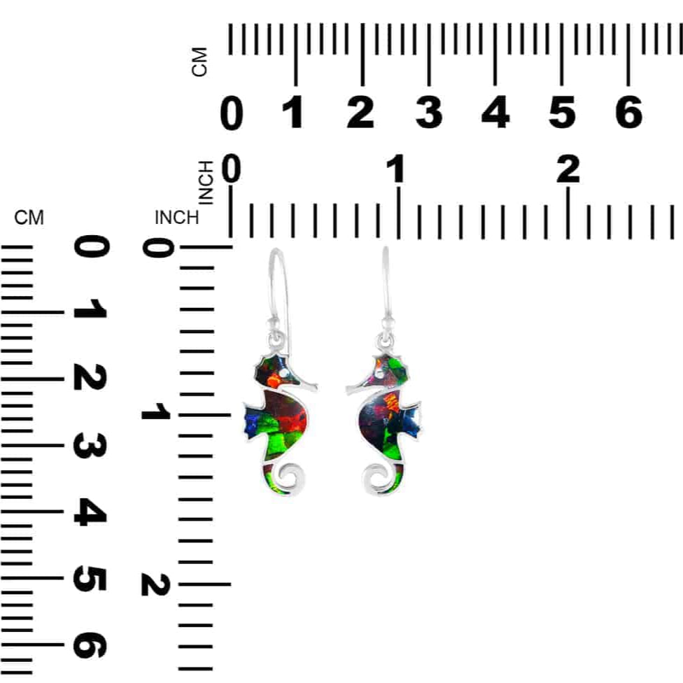 Starborn Ammolite Seahorse Earrings in Sterling Silver