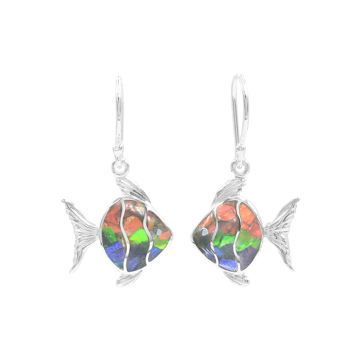 Starborn Ammolite Fish Shaped Earrings in Sterling Silver