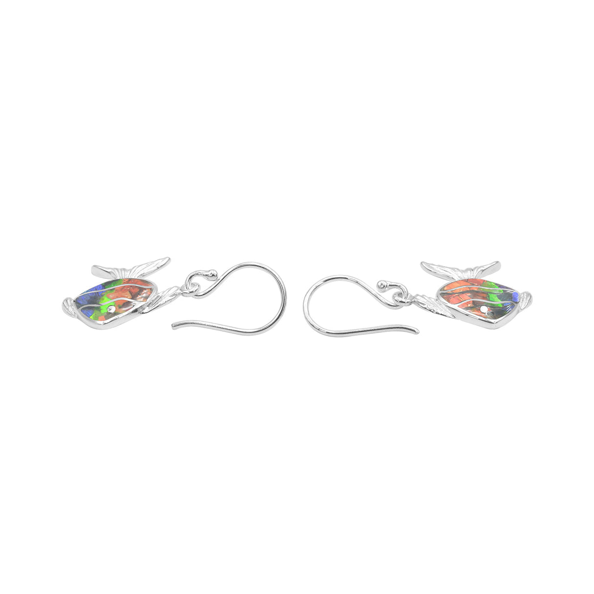 Starborn Ammolite Fish Shaped Earrings in Sterling Silver