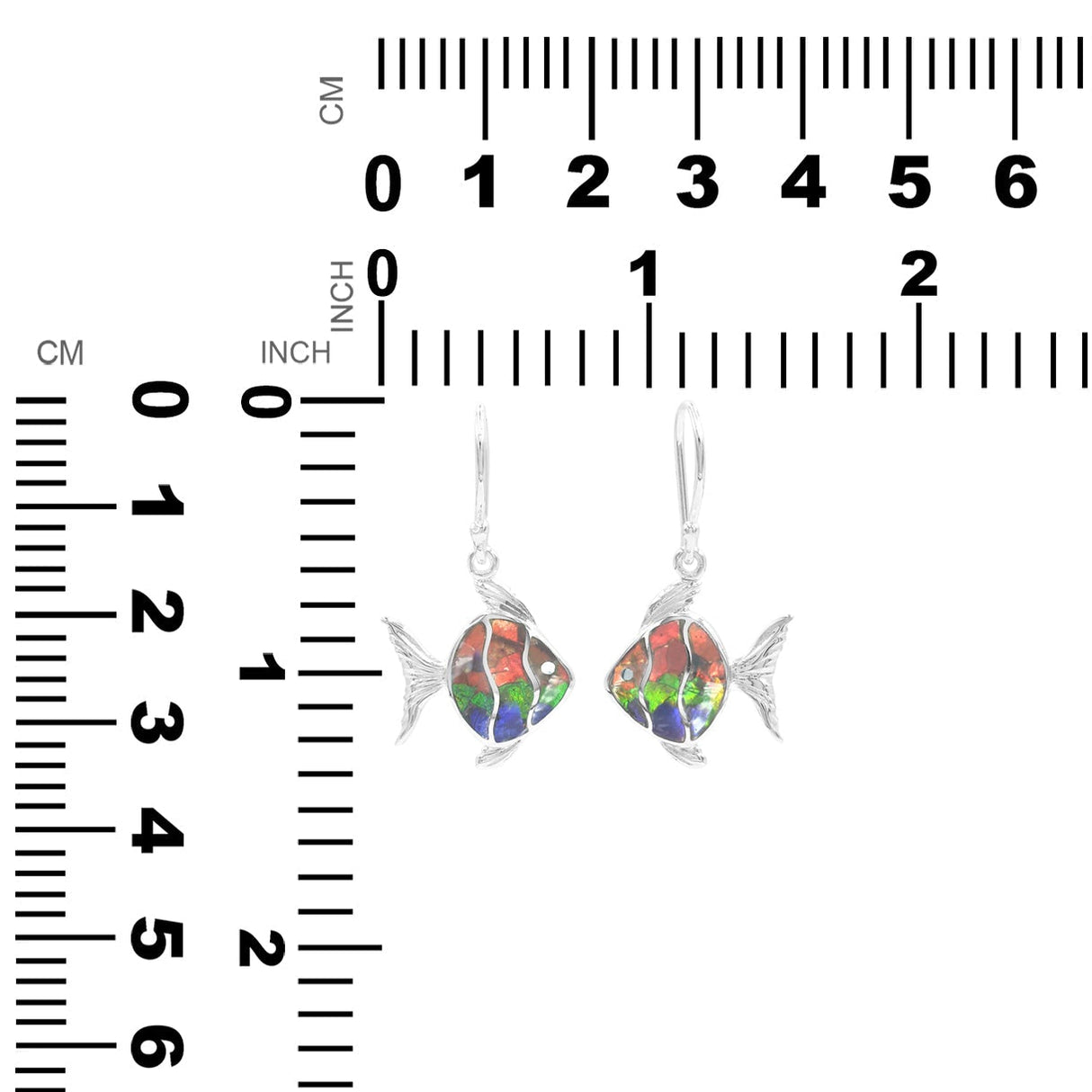Starborn Ammolite Fish Shaped Earrings in Sterling Silver