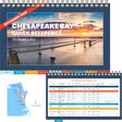 Chesapeake Bay quick reference guide with a map and tables on a spiral-bound book.