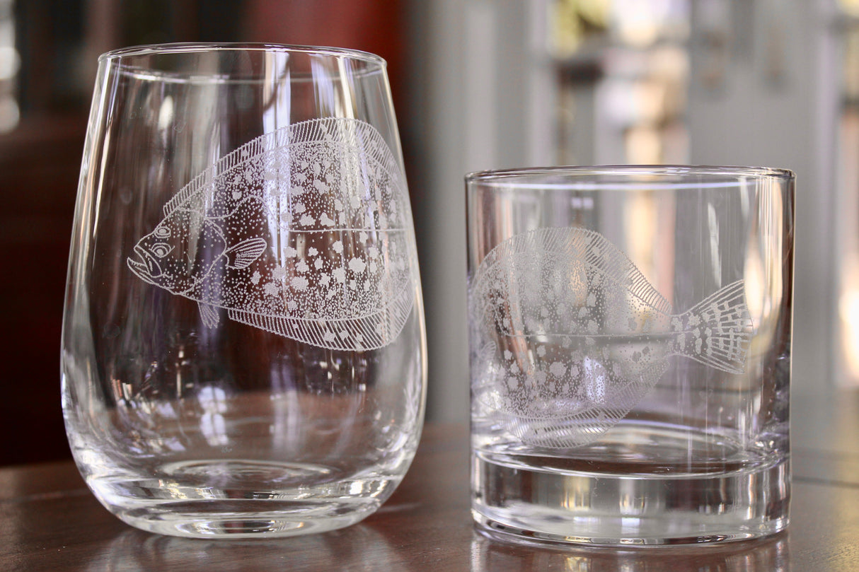 Flounder Laser Engraved Glasses - Fishing Gift