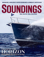 Magazine cover with a boat in the water and 'Soundings' branding.
