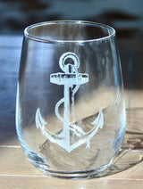 Anchor Design - Laser Engraved Glasses - Nautical Gift