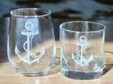 Anchor Design - Laser Engraved Glasses - Nautical Gift