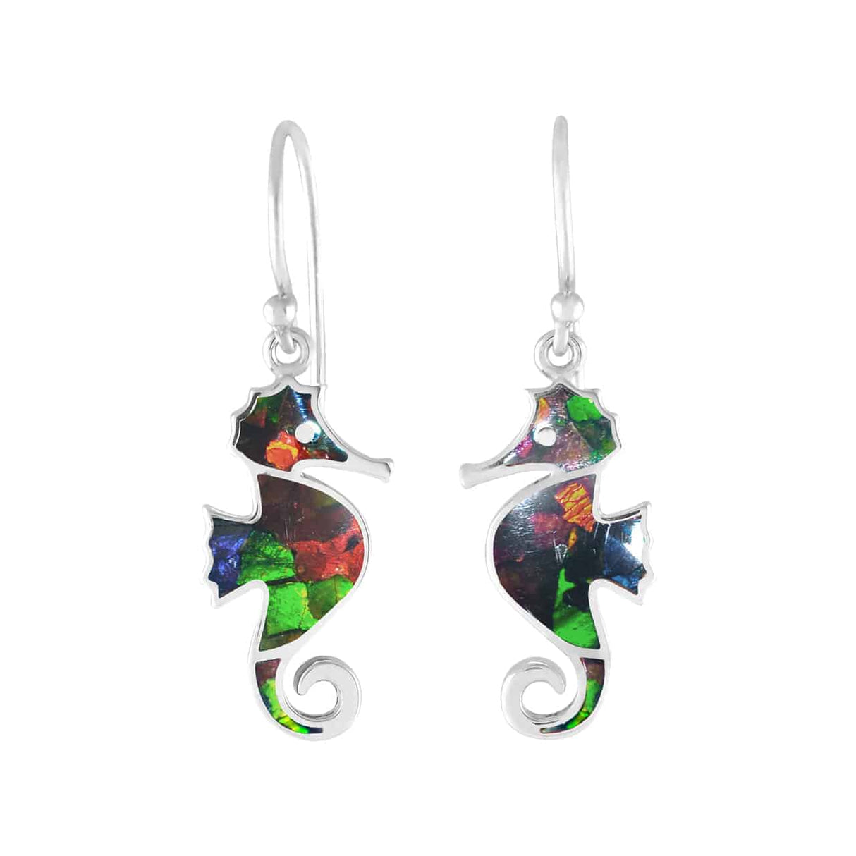 Starborn Ammolite Seahorse Earrings in Sterling Silver