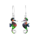 Starborn Ammolite Seahorse Earrings in Sterling Silver