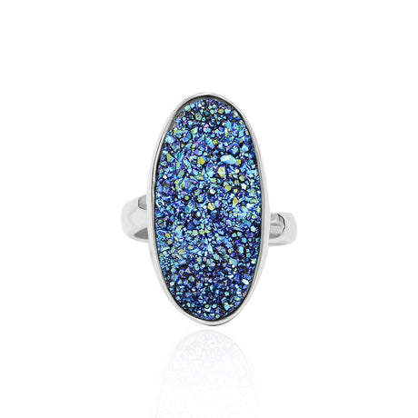 Starborn Cassiopeia Seas Quartz Drusy Oval Ring in Sterling Silver