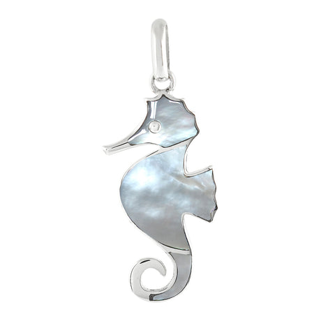 Starborn Mother Of Pearl Inlay Seahorse Pendant in Sterling Silver