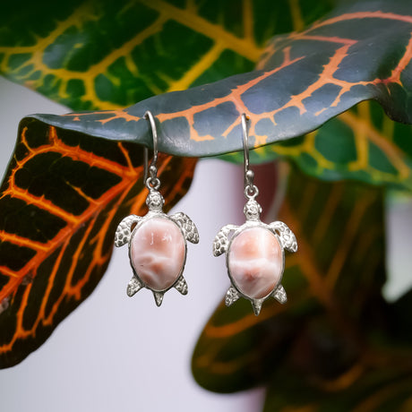 Starborn Pink Natrolite Turtle Earrings in Sterling Silver