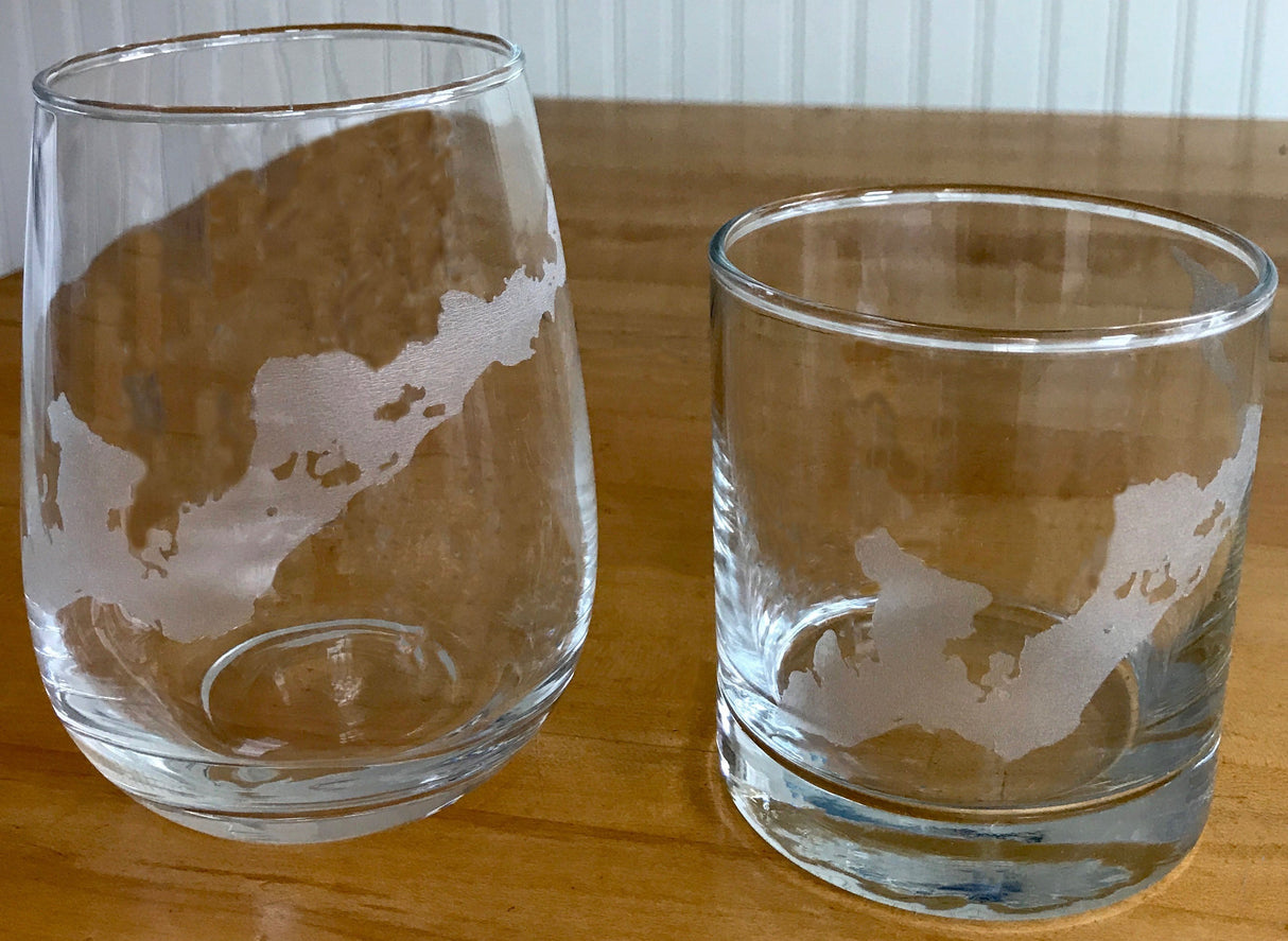 Fishers Island Map Laser Engraved Glasses