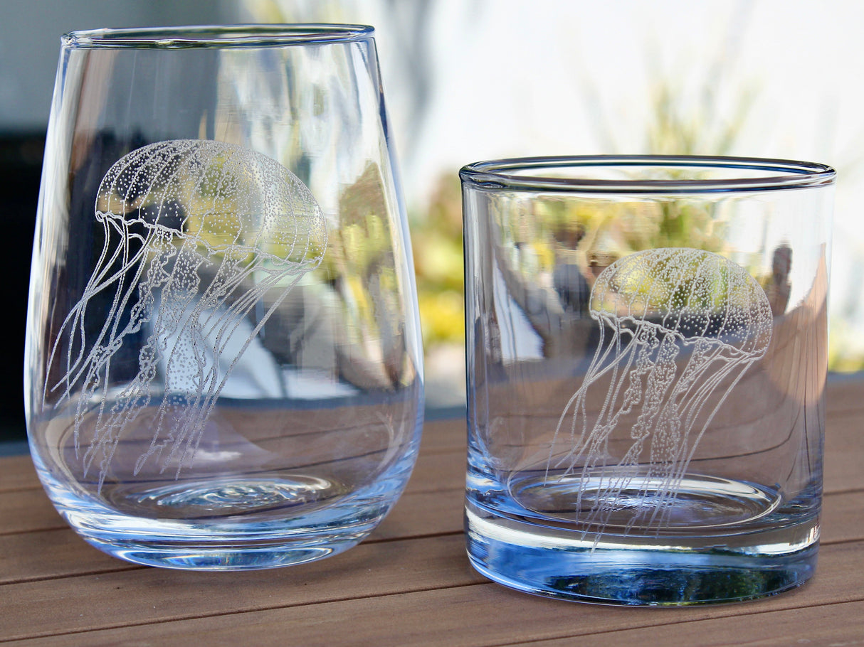 Jellyfish Laser Engraved Glasses - Ocean Creature Gift