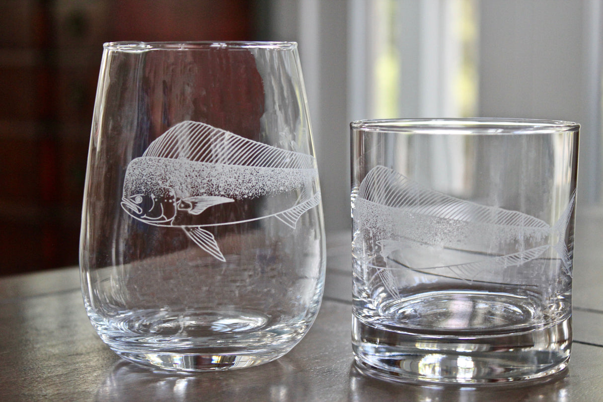 Dolphinfish (Mahi-Mahi) Laser Engraved Glasses