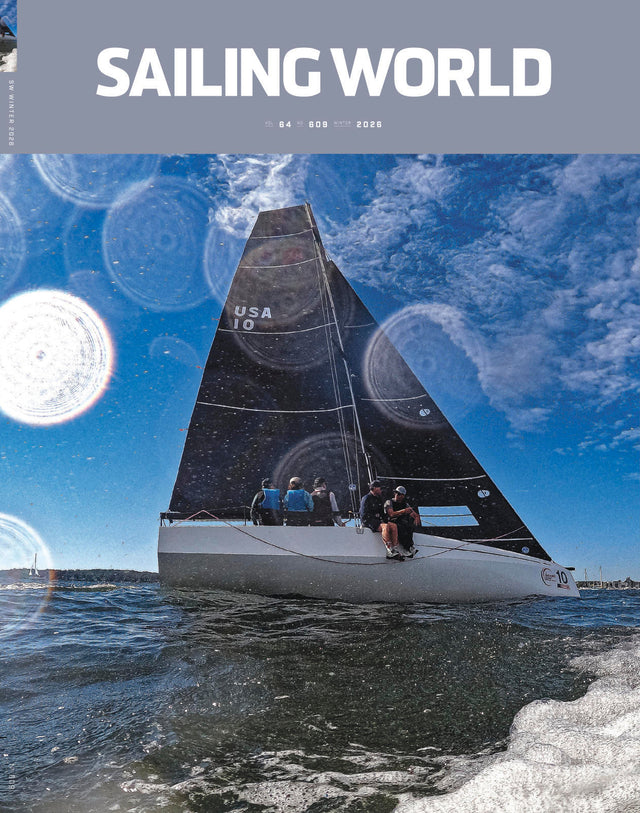 Sailing World magazine cover with a sailboat on the water