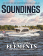 Magazine cover featuring a boat on water with 'Soundings' branding and text about boat refit and performance.
